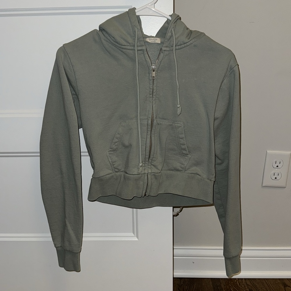 John Galt green cropped zip up sweatshirt